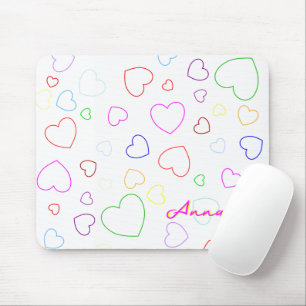 Happy Colorful Hearts Custom Name Mousepad Muismat
