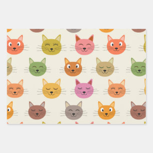 Happy Colorful kawaii Cartoon Kattenpatroon Inpakpapier Vel