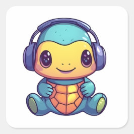 Happy Colorful Kawaii Turtle die hoofdtelefoon dra Vierkante Sticker