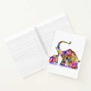 Happy Colorful Moeder en Baby Elephant - Tekening Notitieboek