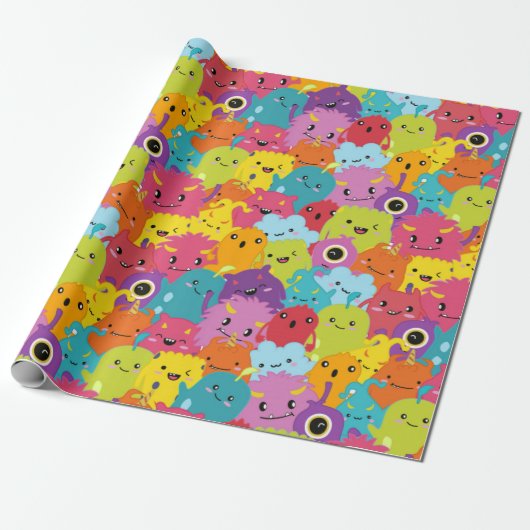 Happy Colorful Monsters Patroon Cadeaupapier (Uitgerold)