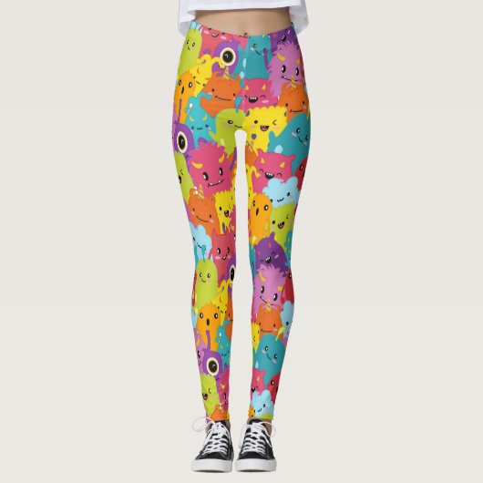Happy Colorful Monsters Patroon Leggings (Voorkant)