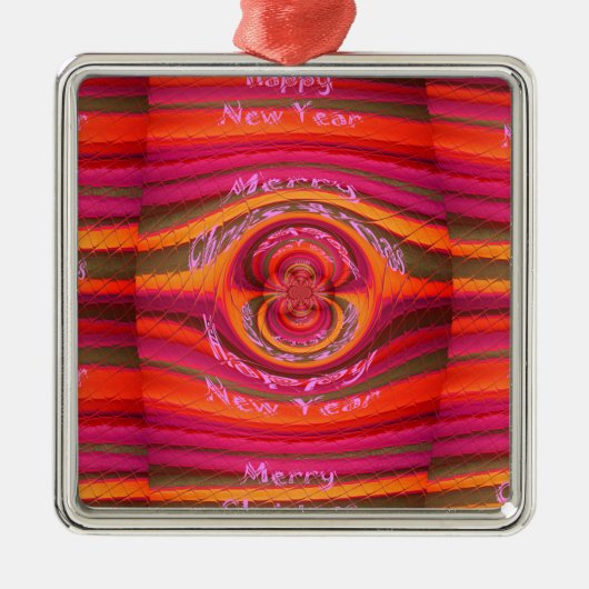 Happy Colors Merry KerstHappy Nieuwjaar Desig Metalen Ornament (Voorkant)
