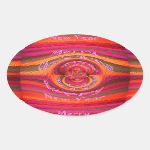 Happy Colors Merry KerstHappy Nieuwjaar Desig Ovale Sticker