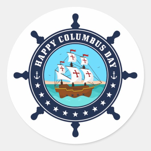 Happy Columbus Day Mok | Explorer Holiday Coffee Ronde Sticker (Voorkant)