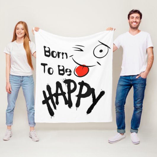 "Happy" Cool Motivatie Fleece Blanket (In situ)