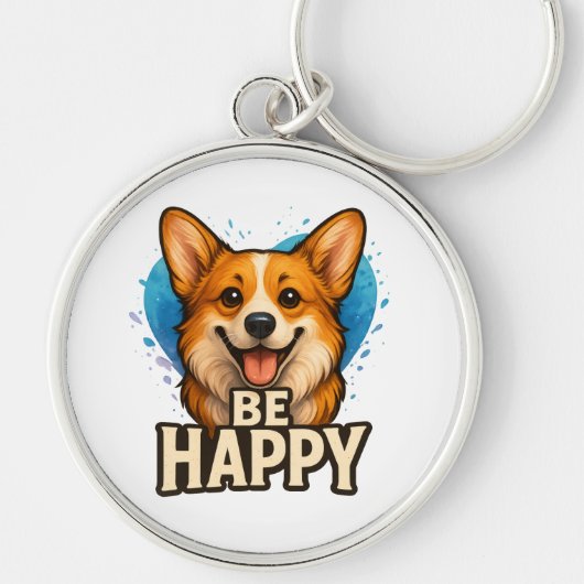 Happy Corgi Cute Dog Lover Design for Positive Sleutelhanger (Voorkant)