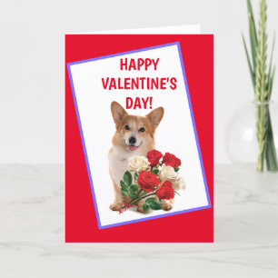 Happy Corgi en Rozen Valentijn Feestdagen Kaart