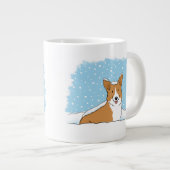 Happy Corgi in de sneeuw | Cute Winter Holiday Dog Grote Koffiekop (Voorkant rechts)