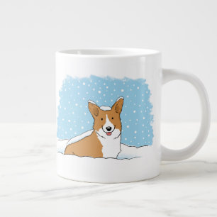 Happy Corgi in de sneeuw Cute Winter Holiday Dog Grote Koffiekop