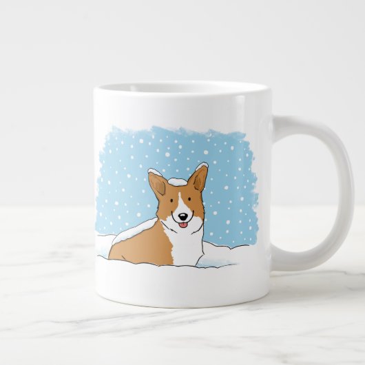 Happy Corgi in de sneeuw | Cute Winter Holiday Dog Grote Koffiekop (Rechts)