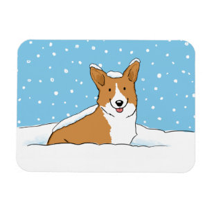 Happy Corgi in de sneeuw Cute Winter Holiday Dog Magneet