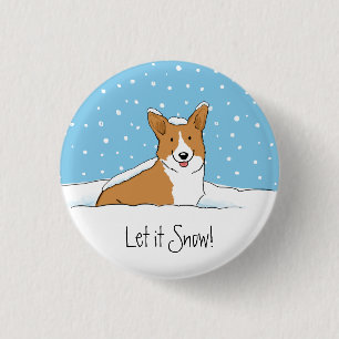 Happy Corgi laat het sneeuwen Cute Winter Holida Ronde Button 3,2 Cm