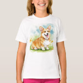 Happy Corgi Puppy Pet Flowers T-shirt (Voorkant)