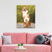 Happy Corgi Puppy Standing Photo Canvas Afdruk (Insitu (Woonkamer))