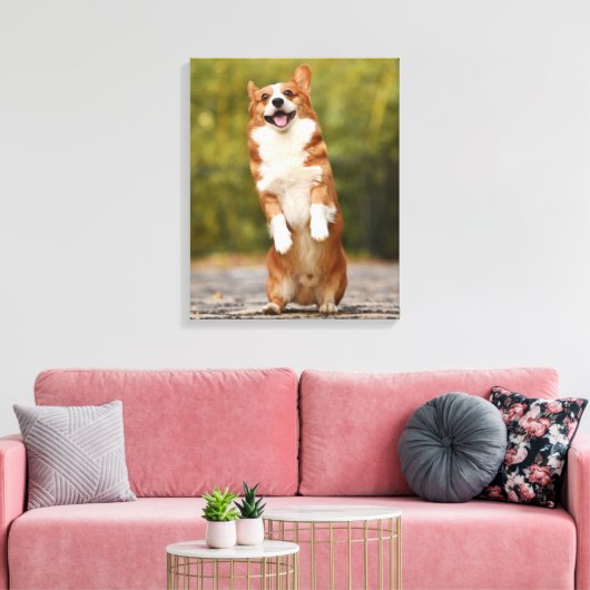 Happy Corgi Puppy Standing Photo Canvas Afdruk (Insitu (Woonkamer))