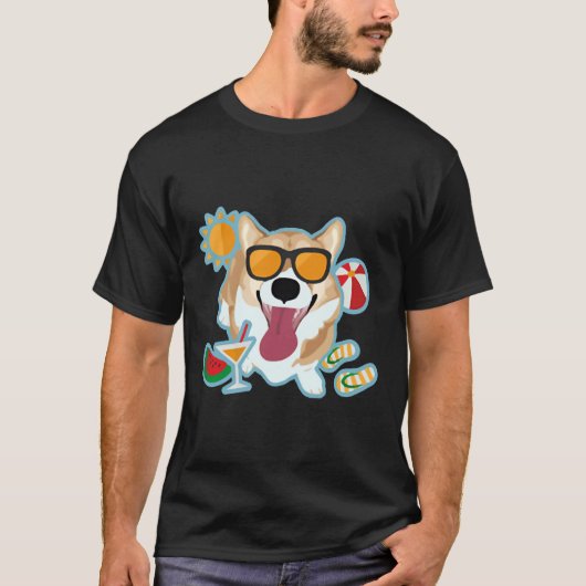Happy Corgi Summer T-shirt (Voorkant)