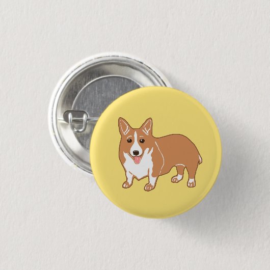 Happy Corgi Yellow Button (Voorkant /achterkant)