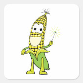 Happy Corn Vierkante Sticker (Voorkant)