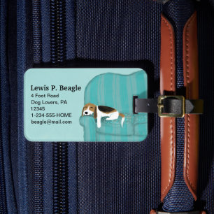 Happy Couch Beagle   Schattigee hond gepersonalise Bagagelabel