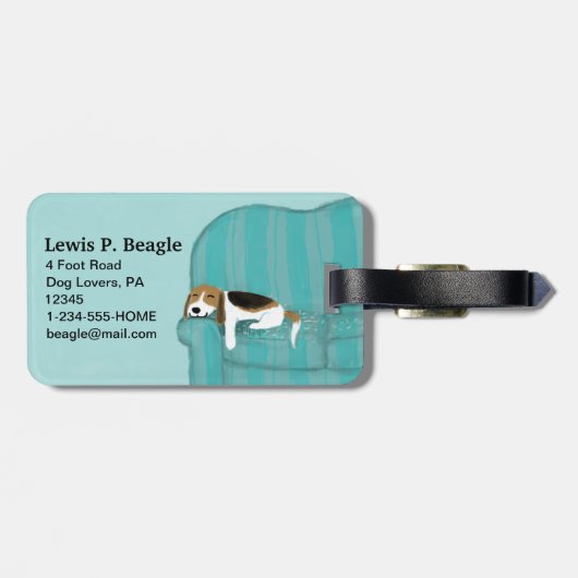 Happy Couch Beagle | Schattigee hond gepersonalise Bagagelabel (Achterkant horizontaal)