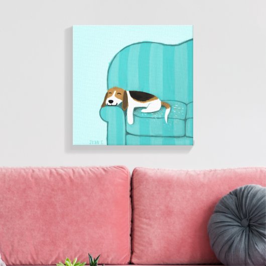 Happy Couch Beagle | Slaaphond voor de luiers | Pe Canvas Afdruk (Insitu (Woonkamer))