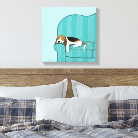 Happy Couch Beagle | Slaaphond voor de luiers | Pe Canvas Afdruk (Insitu (Slaapkamer))