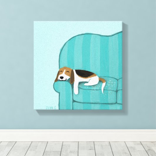 Happy Couch Beagle | Slaaphond voor de luiers | Pe Canvas Afdruk (Insitu (Houten vloer))