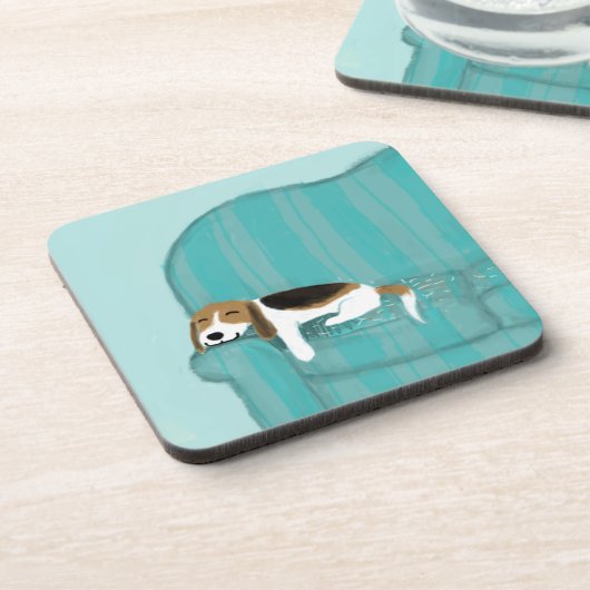 Happy Couch Dog - Cute Beagle Slapen | Pet Art Onderzetter (Linkerzijde)