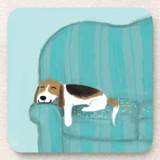 Happy Couch Dog - Cute Beagle Slapen | Pet Art Onderzetter (Voorkant)
