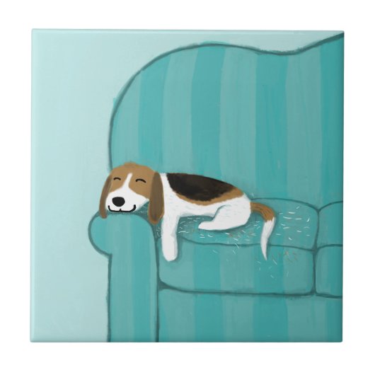 Happy Couch Dog - Cute Beagle Slapen | Pet Art Tegeltje (Voorkant)