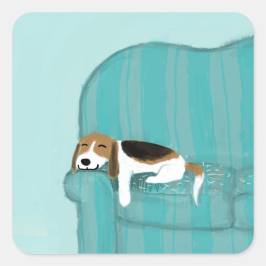 Happy Couch Dog - Cute Beagle Slapen | Pet Art Vierkante Sticker (Voorkant)