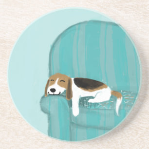 Happy Couch Dog - Cute Beagle Slapen   Pet Art Zandsteen Onderzetter