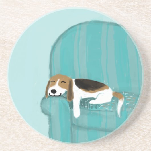 Happy Couch Dog - Cute Beagle Slapen | Pet Art Zandsteen Onderzetter (Voorkant)