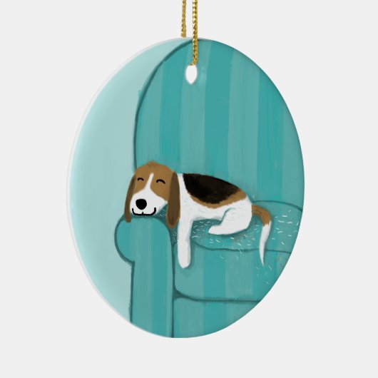Happy Couch Dog | Schattigee Beagle Pet Lover's Ho Keramisch Ornament (Rechts)