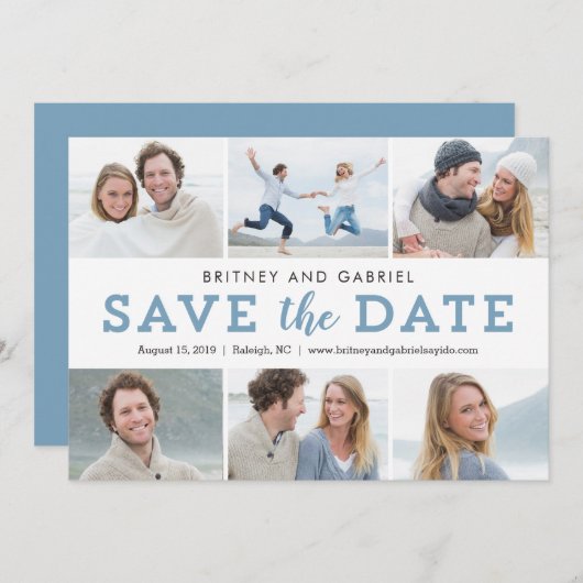 Happy Couple BEWERKBARE KLEUR Save the Date Collag (Voorkant / Achterkant)