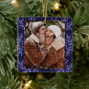 Happy Couple CUSTOM Navy Blue Christmas Keramisch Ornament