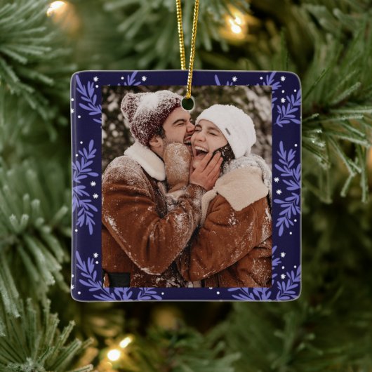 Happy Couple CUSTOM Navy Blue Christmas Keramisch Ornament (Boom)