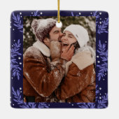 Happy Couple CUSTOM Navy Blue Christmas Keramisch Ornament (Achterkant)