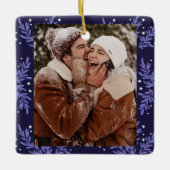 Happy Couple CUSTOM Navy Blue Christmas Keramisch Ornament (Voorkant)