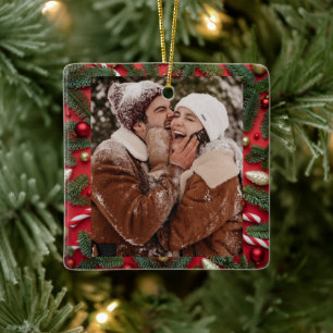 Happy Couple CUSTOM Red Green Christmas Snoepjes Keramisch Ornament