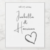 Happy Couple Heart illustratie Zwart-wit Wijn Etiket (Enkel label)
