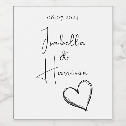 Happy Couple Heart illustratie Zwart-wit Wijn Etiket (Enkel label)