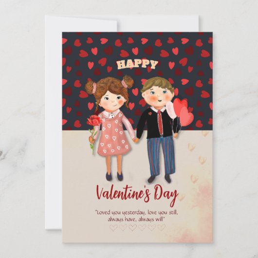 Happy Couple Valentijnsdag Flat Holiday Kaart (Voorkant)