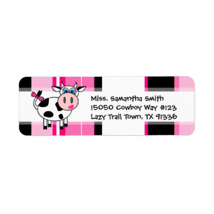 Happy Cow Girl Pink Stripe Return-adreslabels Etiket