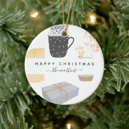 Happy Cozy Kerstmis, geïllustreerd met naam Keramisch Ornament
