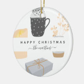 Happy Cozy Kerstmis, geïllustreerd met naam Keramisch Ornament (Links)