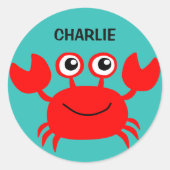 Happy Crab aangepaste naam stickers (Voorkant)