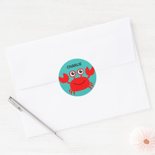 Happy Crab aangepaste naam stickers (Envelop)