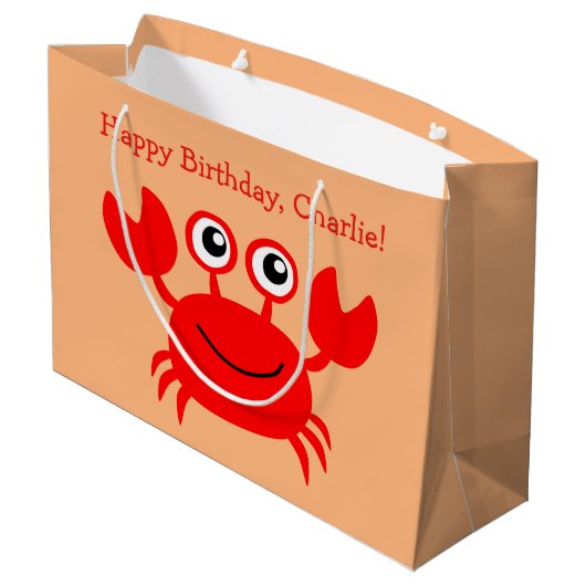Happy Crab, aangepaste tekstcadezak Groot Cadeauzakje (Achterkant Gekanteld)